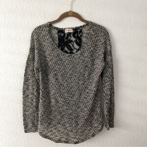Black & Cream Lightweight Sweater with Lace